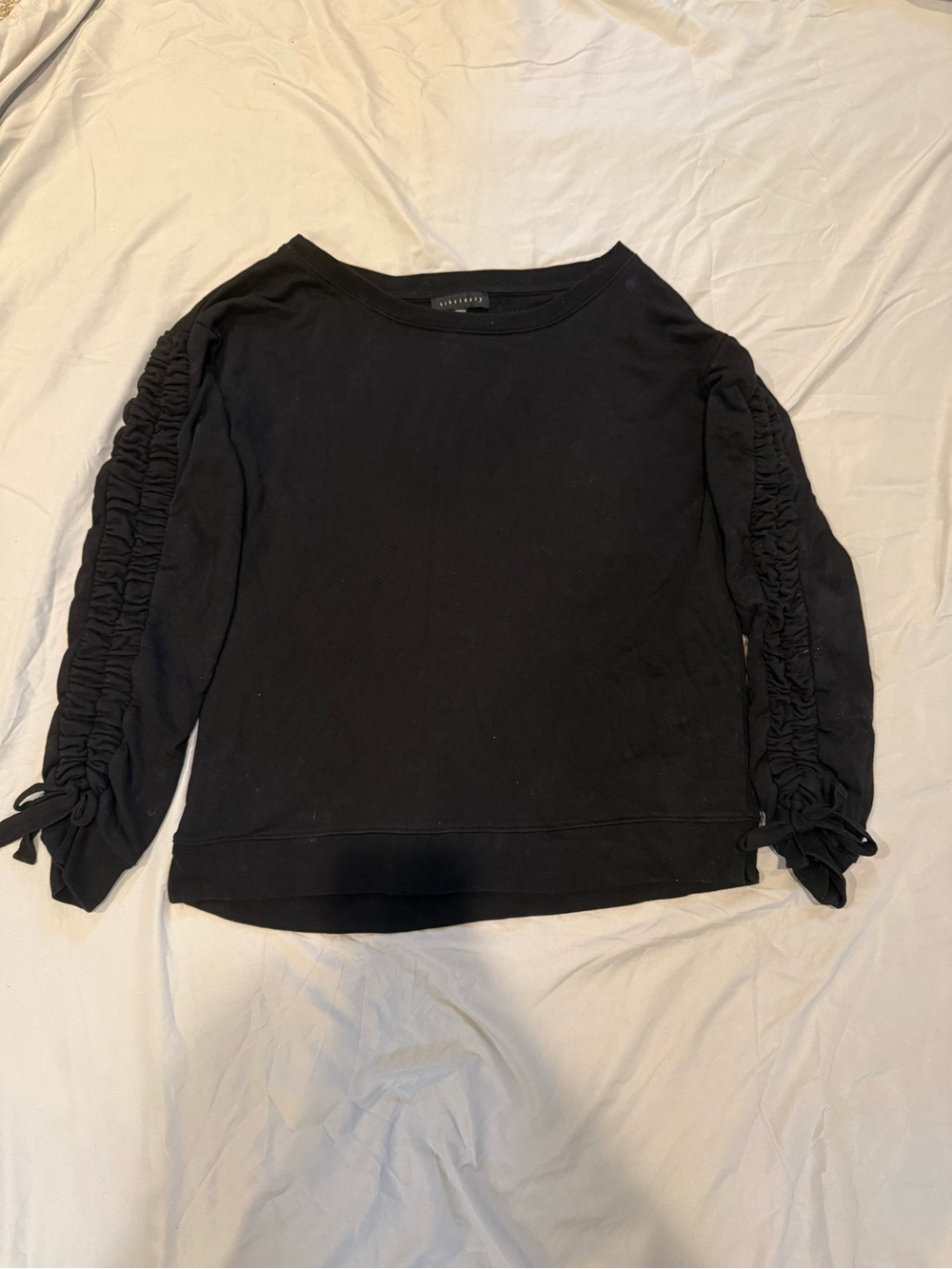 Sanctuary Boatneck Top Black Ruched Tie Sleeves Size XS